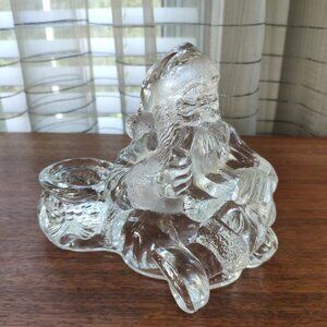 Glass Sitting Santa with Gifts Vintage Candlestick Holder 6"